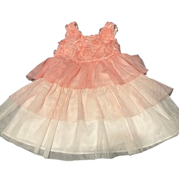 Bonnie Jean Exclusive Tiered Skirt Dress Pink With Tulle Roses Girls Size 2T - Picture 1 of 5
